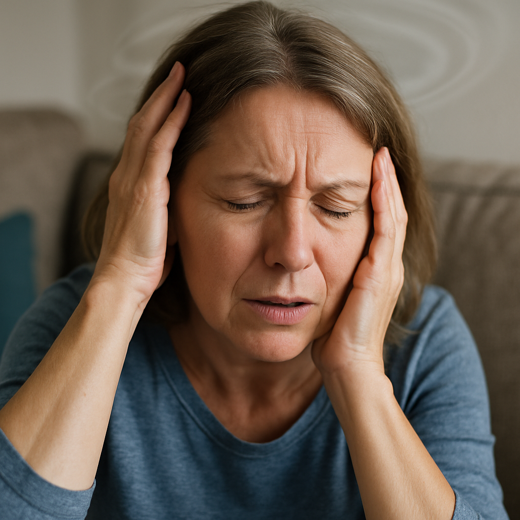 photographic This picture needs to represent benign paroxysmal positional vertigo problem condition human realistic